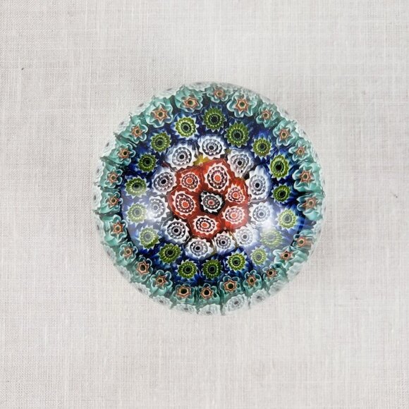 KB Koscherak Brothers Millefiori Glass Paperweight Italy Rainbow Blue Orange - Picture 3 of 5